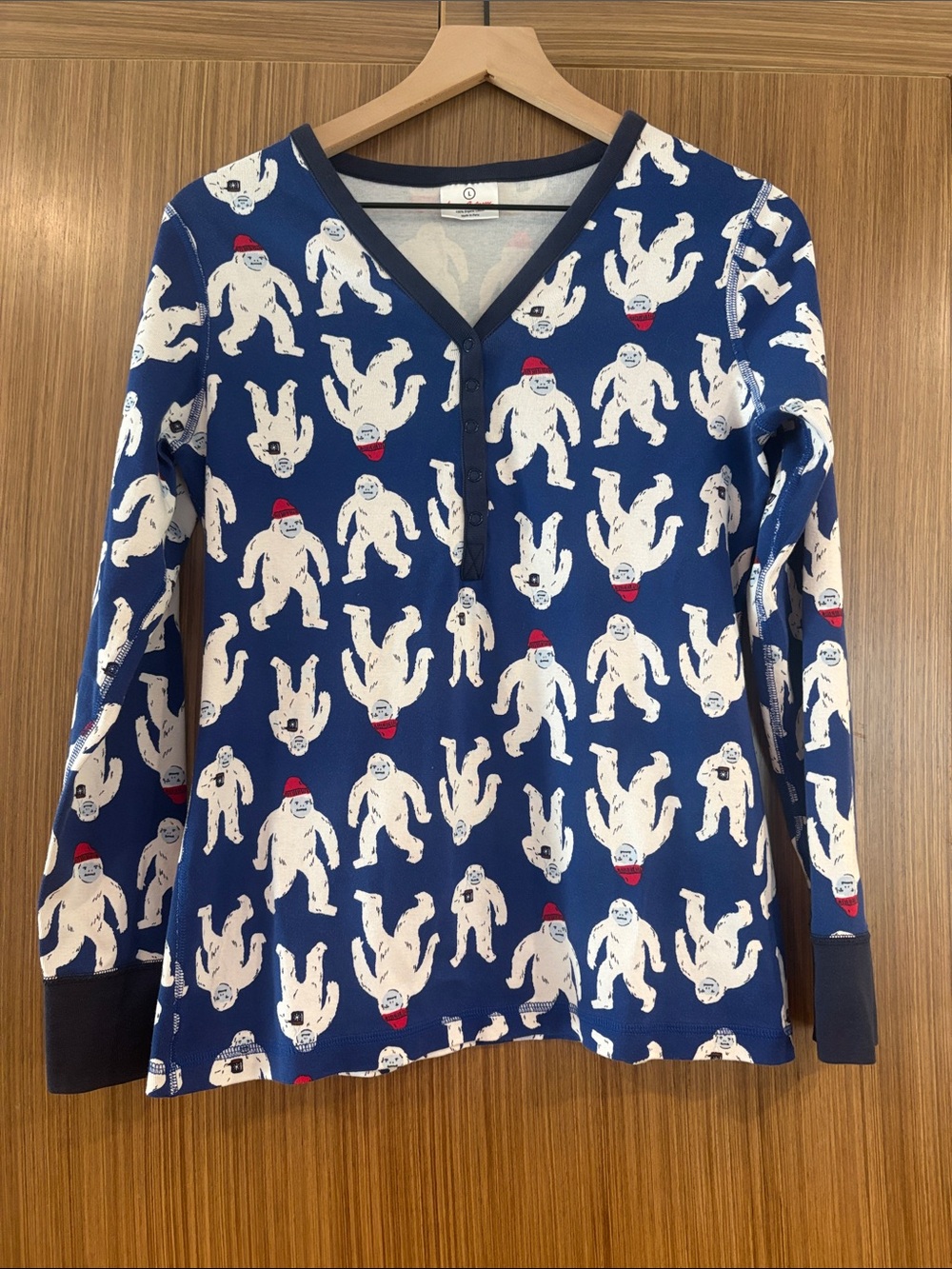 Hanna Andersson: Adult Holiday HannaJams PJ Henley Top, L, Blue Yeti